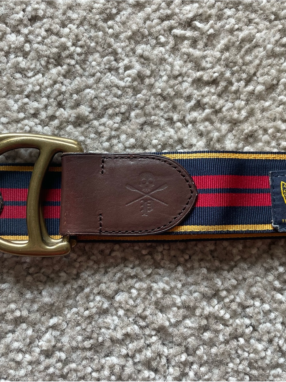Men’s Ralph Lauren Striped Cotton-Web Belt with Leather Trim